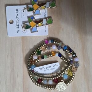 Wildflower Cross Earrings & Beaded Bracelet Set | Colorful Boho Jewelry Bundle